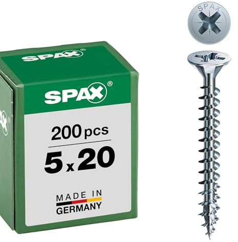SPAX Universalschraube, 5,0 x 20 mm, 200 Stück, Kreuzschlitz Z2, Senkkopf, Vollgewinde, 4CUT, WIROX A3J, 1081010500203