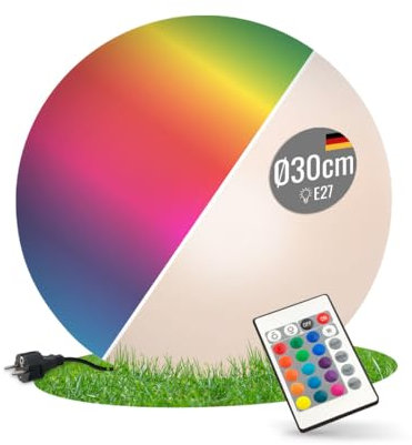 8 seasons design LED Kugelleuchte 30 cm Shining Globe (weiß) – E27, RGB Farbwechsel, dimmbar, mit Fernbedienung – Kugellampe für außen (Garten, Terrasse & Balkon) und innen - robust & langlebig