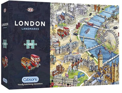 London Sehenswürdigkeiten | 1000 Teile Puzzle | London-Karte Puzzle | Nachhaltiges Puzzle für Erwachsene | 100% recyceltes Premium-Karton | Tolles Geschenk für Erwachsene | Gibsons Games