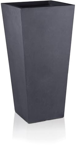 IDEALIST 65cm Tall Planter for Garden | Dark Grey Reinforced Stone Tapered Square Planter | Outdoor Pots with Drainage Holes L32 W32 H65 cm, 46 litres