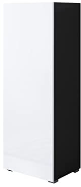 MB Muebles Bonitos | Vitrinenschrank Luke V1 | Breite 40 x Höhe 128 x Tiefe 29 cm | Glänzendes Melamin | Mit Standardfüße | Schwarz und Weiß