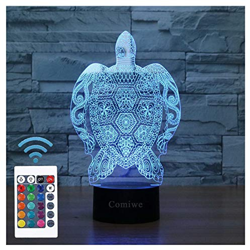 Comiwe Schildkröte (D) 3D Illusion Nachtlicht Lampe Spielzeug,Dekoration LED Nachttischlampe 16 Farben Ändern mit Fernbedienung,Weihnachten Geburtstagsgeschenk Für Mädchen Jungen Kinder Freunde