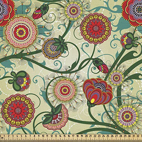 ABAKUHAUS Floral Tela por Metro, inspiraciones orientales, Decorativa para Tapicería y Textiles del Hogar, 1M (148x100cm), Podredumbre De Blasser Teal