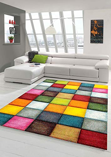 Teppich modern Teppich Wohnzimmer Karo Design Multifarben Größe 120x170 cm