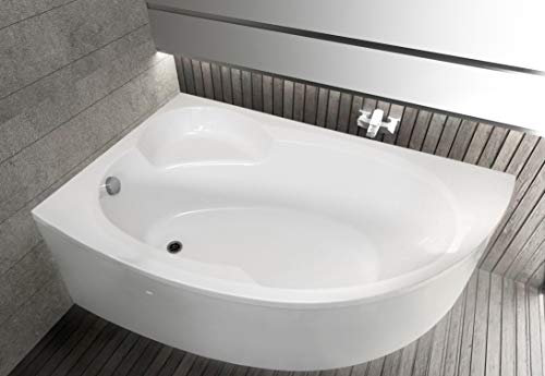 ECOLAM® Badewanne Wanne Eckwanne Eckbadewanne Acrylwanne Carmen Acryl weiß 170x100 cm LINKS + Schürze Ablaufgarnitur mit Füllfunktion Füße Silikon Komplett-Set
