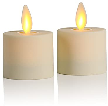 Luminara Flameless Tealight Candles (Unscented, Ivory 2-Pack) - Real-Flame Effect, Flickering, Smooth Finish, Flat Edge, LED Battery Powered