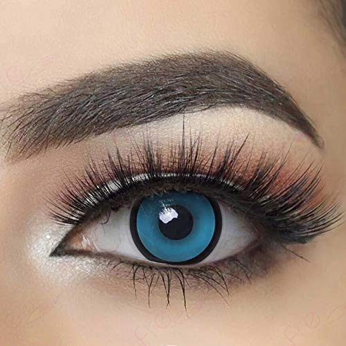 MYSA LENS® Lentilles De Contact De Couleur Fantaisie Crazy Halloween Yeux Bleu Manson Blue Etui Offert 12 Mois sans correction