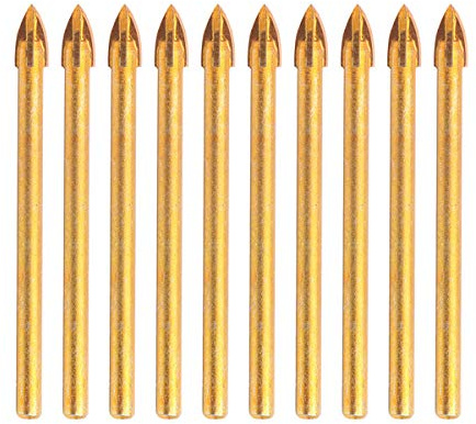 Lot de 10 forets en carbure de tungstène de 4 mm avec tige hexagonale en verre et céramique pour miroir, porcelaine, marbre
