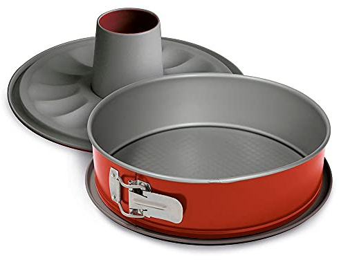 Guardini, Tortiera apribile 2 fondi Ø 28 cm, Fondo Salvagoccia, Acciaio con rivestimento antiaderente, Rosso e Grigio, Made in Italy, Linea Rossana