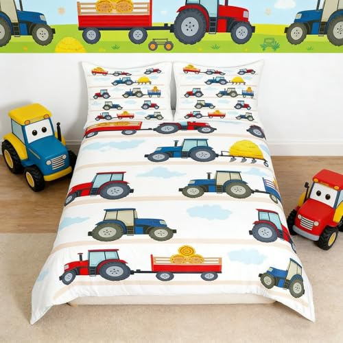 Kinder Baby Traktor Bettwäsche Doppel Traktor Fahrzeuge Bagger Mähdrescher Bettwäsche Set Mädchen Jungen Teenager Wagen Autos Dekor Weiche Mikrofaser Bettbezug Set mit 2 Kissenbezügen