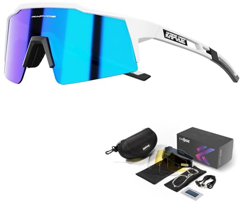 KAPVOE Polarisierte Fahrradbrille mit 4 Wechselgläsern Herren Damen K9023 | 4 Wechselgläser, UV400 Schutz, Leichter TR90 Rahmen, Verstellbare Nasenpads, Für Radsport und mehr
