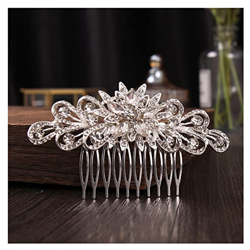 WERWER Silberfarbene Farbe Kristall Strasshause Perle Haare Kamm Haarclip for Frauen Braut Haarschmuck Hochzeit Haarzubehör Party Haarnadel (Metal Color : Light Yellow Gold Color)
