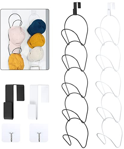 Kinsinder 10 x cappelli, organizer porta cappelli, supporto per cappelli, supporto per sciarpe, borse, asciugamani, cravatte sopra la porta, montaggio a parete con gancio per appendere, bianco e nero
