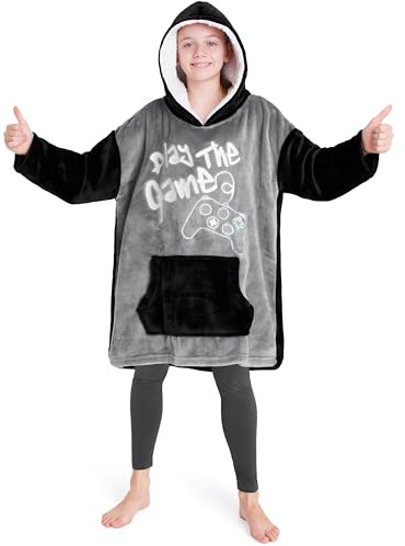 CityComfort Pull Plaid Enfant, Sweat Oversize en Polaire Enfant Ado (Gris Argent Gaming)