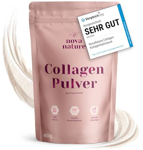 Bioaktives KOLLAGEN Pulver [450g] - sehr gute Löslichkeit, hochrein, geschmacksneutral, hypoallergen, Weidehaltung - Collagen Hydrolysat Peptide Typ 1, 2 und 3 - von NovaNature®