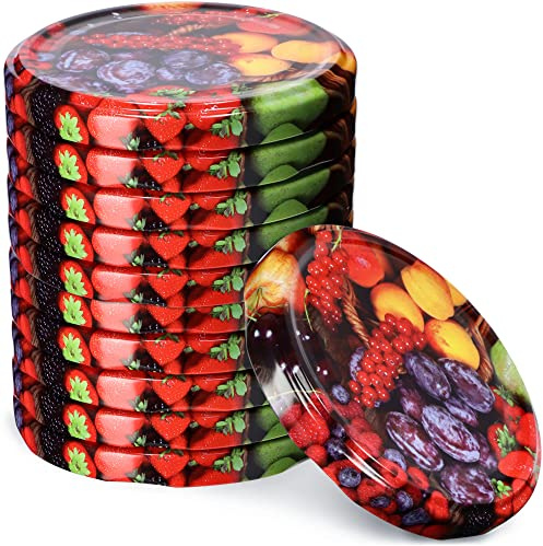 KADAX Jar Lids Ø 82 mm, Secure Metal Lids with Six Threads, Jar Seals Replacement, Twist Off Closure for Pickling and Preserving (Fruits, Set of 10)
