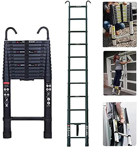 Scaletta Telescopica Alluminio con 2 Ganci, 11 Gradini, 3,2m Scala Allungabile, Scala Portatile e Leggera, Forte e Stabile, Multiuso, Portata 150 kg, Norma EN131, Nero