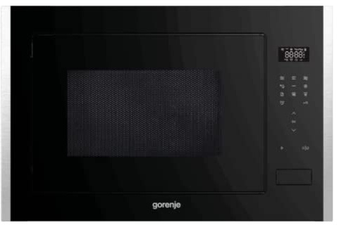 Microondas con grill integrable BM251S7XG Gorenje, color negro y acero inoxidable, cristal, 25L, touch control, 10 programas
