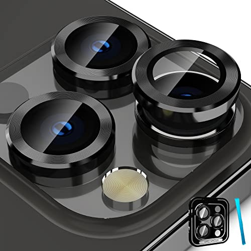imluckies Protection Objectif Appareil Photo pour iPhone 14 Pro/iPhone 14 Pro Max Caméra Arrière Protecteur, [Alliage de Métal Anneau Anti-Rayures] [HD Verre Trempé] [Compatible avec Coque] - Noir