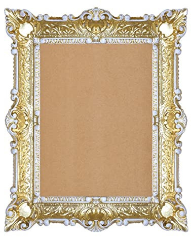 LIGUORO SHOP Cadre rectangulaire style baroque vénitien imitation vintage shabby chic 55 x 45 cm pour photo affiches imprimées (or/blanc)