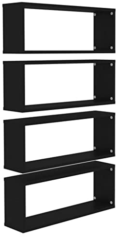 vidaXL 4x Wall Shelves Home Living Room Bedroom Furniture Set Wall-Mounted Floating Hanging Wall Display Shelf Wall Rack Set Chipboard Black