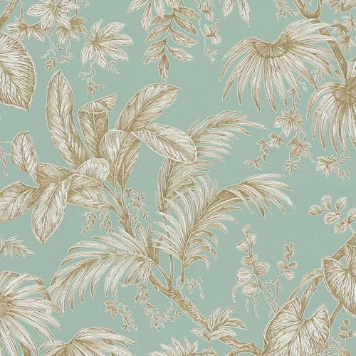 marburg Tapete Grün Gold Floral Modern, Natur für Schlafzimmer oder Wohnzimmer Made in Germany 10,05 x 0,53m