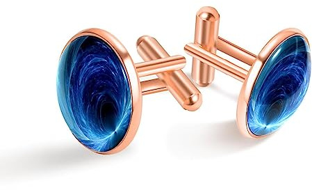 Boutons de manchette en or rose pour hommes, bijoux boutons de manchette costume chemise affaires mariage avec boîte-cadeau -Fractale abstraite bleue de Time Tuner