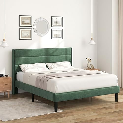 Tcewhhy Modernes Polsterbett Mit Lattenrost Und Kopfteil Textilbezug Jugendbett Gepolstertes Einzelbett Für Erwachsene Jugendliche Gästebett Für Schlafzimmer Gästezimmer Grün 140 X 200 cm