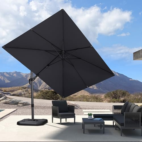 PURPLE LEAF Parasol Déporté 2,5 x 3,5 m avec Pied de Croix, Parasol de Jardin Extérieur en Aluminium avec Toile 240g/m² Protection UV, Inclinable Bilatéral et Rotation à 360°, Gris Clair