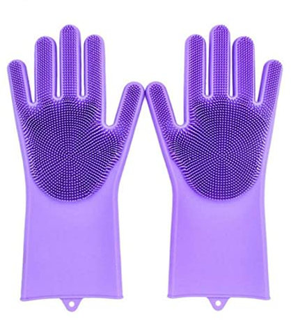 DUnLap Cleaning Gloves 2pcs Silicone Cleaning Gloves Multifunction Silicone Dish Washing Gloves For Kitchen Household Silicone Washing Eco Friendly Cleaning Gloves(Dk purple no Velvet)