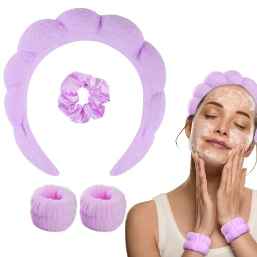 WD&CD Bandeau spa pour femme - Bandeau de maquillage - Bandeau de lavage pour les soins de la peau, le nettoyage du visage - Violet douche