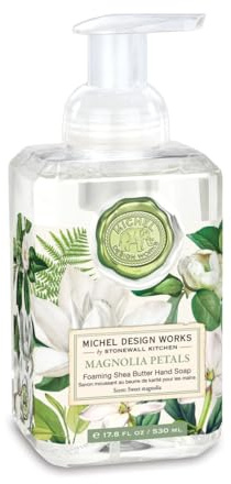 Michel Design Works Foaming Handtvål 45 ml, Magnolia-kronblad och design, sheasmör och aloe vera-blandning, vacker fyrkantig behållare med pump