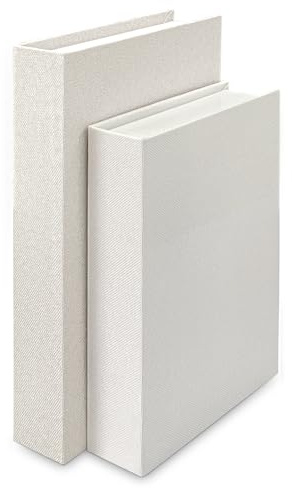 Himitimi 2Pcs Faux Books for Decorative - White Linen Fake Boxes, Blank Stacked Decor for DIY Crafts, Hotel Entryway, Bookshelf, Coffee Table (S&L)