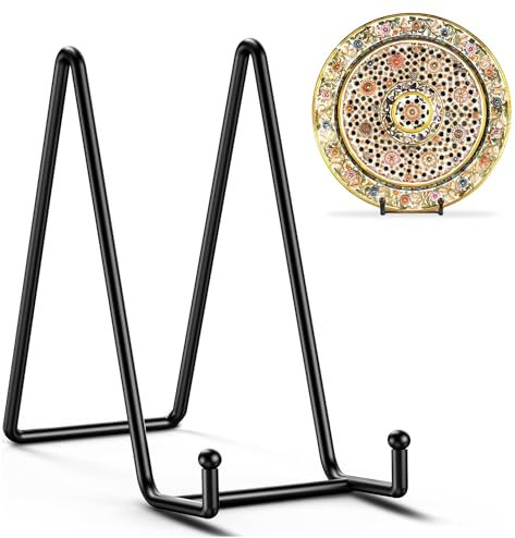 QMAHA 4 Stück Tellerständer, 6 Zoll Metall Staffelei Aufsteller, Klein Bilderständer Tellerhalter Ständer für Präsentation, Dekoteller Halterung Display Ständer für Teller Foto Bücher (Schwarz)