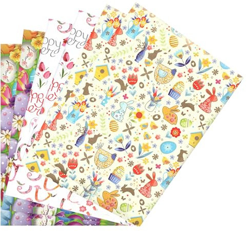 ARKRAFT Geschenkpapier Set 6 Blatt XXL 90 x 65 cm Kunststofffreie Verpackung FSC Papier Ostermotiv Osterei Kaninchen (Ostern)