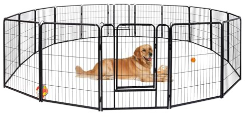 XINZI 80cm Höhe Hundelaufställe Freilaufgehege Welpenlaufstall mit Türen & Erdanker Modular Hundezaun Metall Welpengitter Garten Tierlaufstall für Außen- und Innenbereich (16 Elemente)
