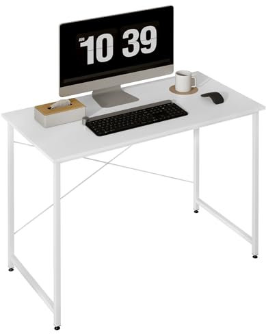 WOLTU Schreibtisch 100x50cm, Kleiner Computertisch, Bürotisch eckig, PC Tisch mit Metallgestell, für Büro Homeoffice Arbeitszimmer Schlafzimmer, aus Holzwerkstoff, Weiß