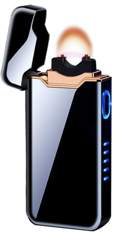 SKRFIRE Mechero Electrico Mechero Recargable USB Mecheros Personalizados Encendedores Mecheros Plasma con indicador de batería（Negro）