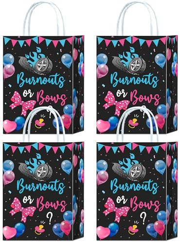 16Pcs Gender Reveal Party Supplies Gift Bags,Bows or Burnouts Gender Reveal Decorations, Burnout or Bows Baby Shower Decorations, Party Favor Bags, Goodie Bags for Unforgettable Celebrations