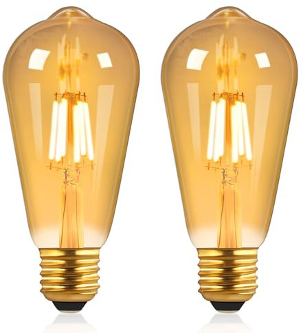 Liuyife Ampoule LED Edison Vintage, ST64 Blanc Chaud 2700K, 220V, 6W, Équivalent a 60W, Non Dimmable, Filament a vis E27 Ambre, Convient Pour Café Librairie, Lustre de Chambre, 2 Pack
