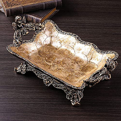 OQHAIR Fruteros Bandeja Grande Tallada A Mano para Frutas Panes Aperitivos, Frutero con Pedestal Decorativo, Cuenco Central Vintage De Granja, Frutero De Resina Europea De Lujo(Tamaño: 38