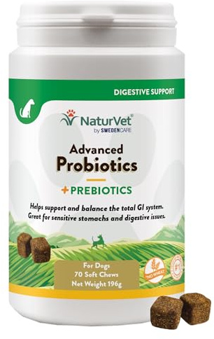 NaturVet Advanced Probiotics for Dogs – 70 Soft Chews – Supports Gut Health, Occasional Diarrhea, Digestive Health & Seasonal Allergies, Natural Ingredients – Vet-Approved