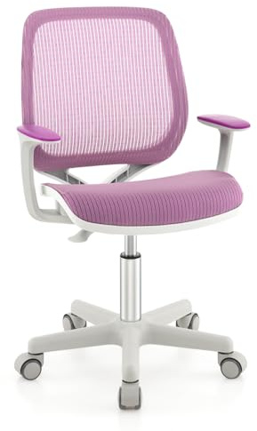 LIFEZEAL Vadderad barnskrivbordsstol, snurrstol för barn, höjdjusterbar skrivbordsstol från 80 till 92 cm, ergonomisk barnstol för lärande, max 75 kg (lila)