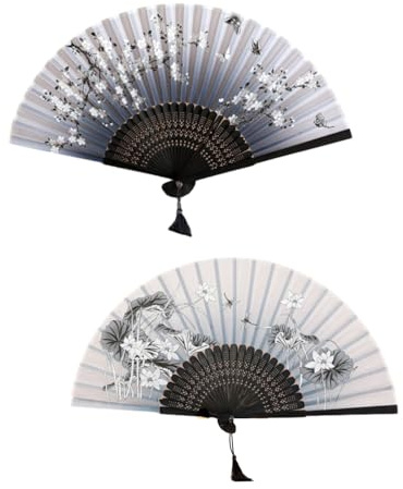 KGDUYC 2 PCS ventagli pieghevoli con frangia in seta, ventagli a mano portatili, Ventaglio Elegante in Stile Cinese Ventilatore Pieghevole per Decorazione da Parete Cosplay Regalo