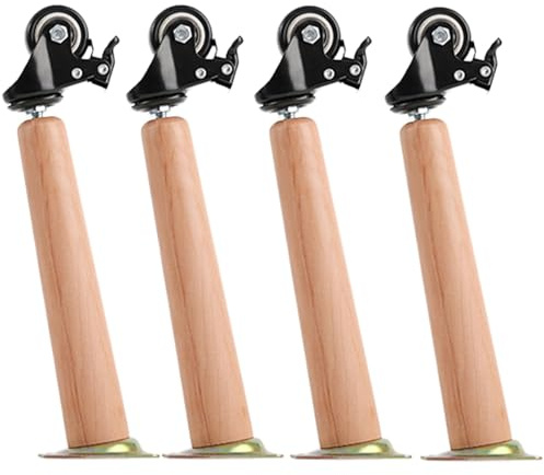 YSPZDQ Replacement Furniture Legs Wooden 4 PCS, Wooden Furniture Legs with Universal Wheel, Tapered Sofa Feet/Bench Legs, Raised Chair Legs for Cabinet, Coffee Table, Sofa(Oblique,20+6.2 cm)