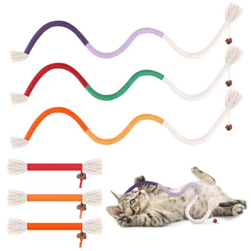 TYSM-CC 6 Stück Katzenspielzeug Set: Beißseil für Kauen, Katzenminze Stick zur Stimulation, Kausticks für Effektive Zahnpflege und Bekämpfung von Mundgeruch – Inklusive 3x70cm & 3x15cm