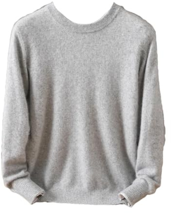Maglione da uomo in 100% cashmere di visone tinta unita pullover girocollo a maglia maglione a maniche lunghe, Grigio Chiaro9, XXL