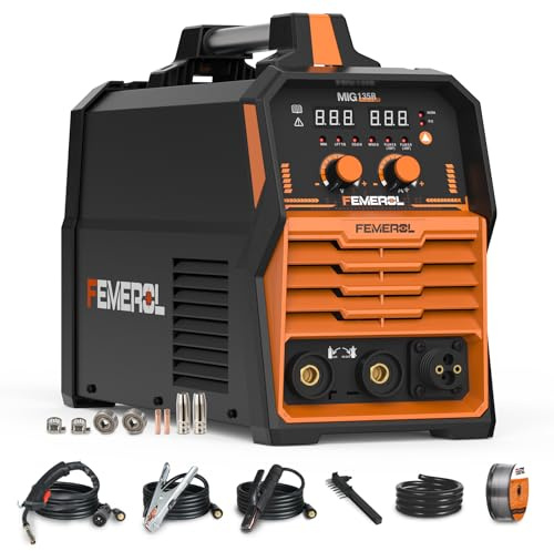 FEMEROL Poste à souder MIG 135 A, 4 en 1 gaz MIG/noyau de flux sans gaz MIG/Lift TIG/Stick Fer à souder multi-processus, 110 V Synergy IGBT Machine de soudage MIG portable