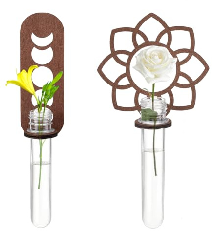 AHANDMAKER 2 Sets Plant Propagation Station, Moon Phase Wall Hanging Terrarium Planter with Glass Tube, Flower Shape Wall Plant Holder for Propagate Hydroponics Air Plants, Wall Plants, Dried Flower