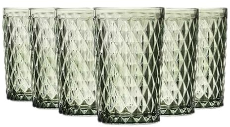 TRESV Set de 6 Vasos Colores o Transparente, Vaso de Cristal agua de 370ml, Vaso de Agua y Bebidas (Verde 370ml)
